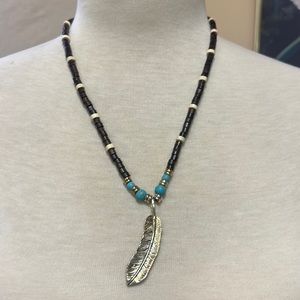 Western faux turquoise feather necklace costume jewelry